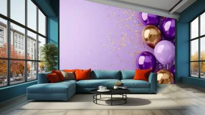 Balloons with confetti. Background template design with helium balloons for Party for Birthday and anniversary celebration, carnival. weddings and valentine's day and international women's day Wall mural