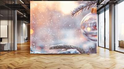 Christmas and new year clear glass winter snow globe Wall mural