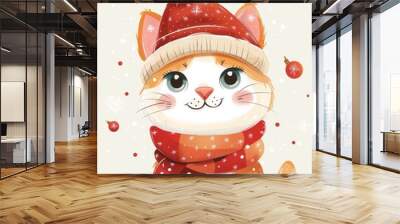 Christmas cute cat art illustration Wall mural