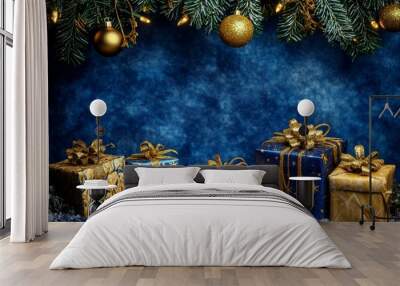 Christmas festive scene with decorations. Merry Christmas and Happy New Year holiday background Wall mural