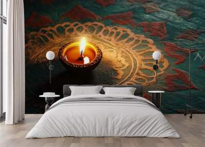 Diwali diya oil lamps holiday background. Creating a festive and decorative composition. Wall mural