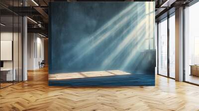 Empty abandoned room with light shining from the window. Empty living room with sunlight shine, wooden floor, dark wall. Renovate, Old house. Old room without renovation Wall mural