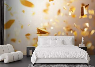 Falling glitter gold confetti light background Wall mural