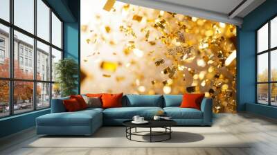 Falling glitter gold confetti light background Wall mural