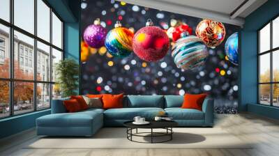 Festive Christmas ornaments on dark backdrop Wall mural