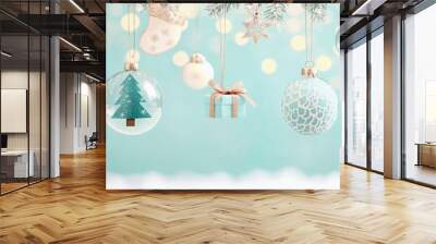 Festive ornaments on tree branch Wall mural