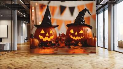 Halloween pumpkin scary jack o lantern holiday background Wall mural