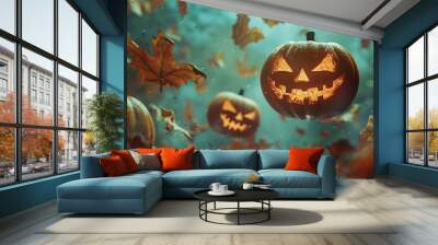 Halloween pumpkin scary jack o lantern holiday background Wall mural