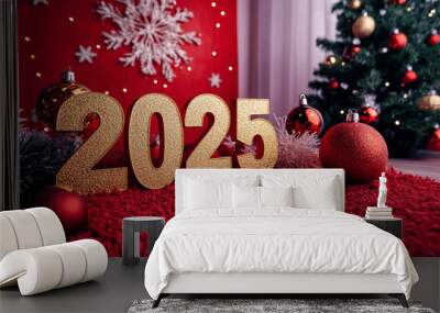 Happy New Year background and numbers 2025 year Wall mural