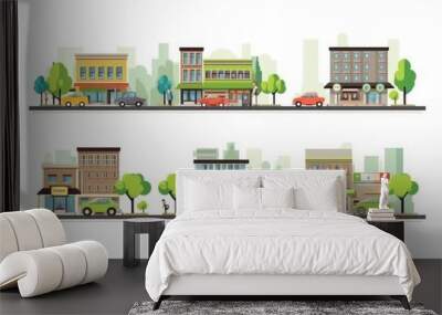 Houses, cottages. Collection in cartoon style illustration. set isolated on white background. generative ai Wall mural