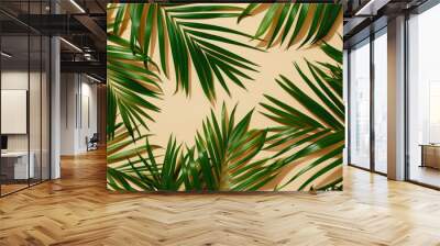 Leaves frame background. Tropical leaf palm border Wall mural