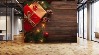 Merry Christmas and Happy New Year bright colorful composition. Xmas background with festive decorative elements. Festive banner and web poster, greeting card, flyer and brochure Wall mural