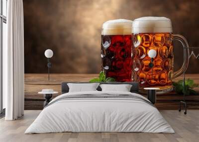 Mug beer. Full glasses of mug beer. Oktoberfest beer festival in Germany Wall mural