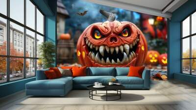 Scary pumpkin for Halloween Wall mural