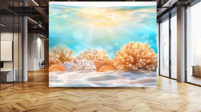 Underwater nature. Coral reef in blue sea and ocean. Fascinated by the beauty of the underwater world Wall mural