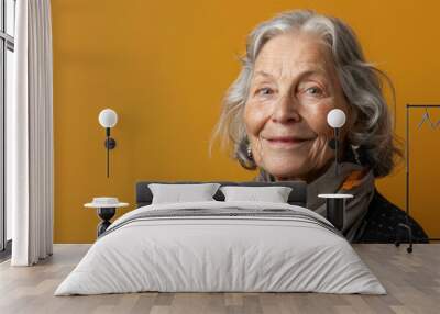 Closeup portrait of headshot happy, smiling, laughing senior old woman or grandmother, isolated white background. Positive human emotions, facial expressions Wall mural