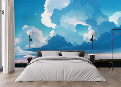 anime art of person beautiful blue key with cloud and moon original illustration Wall mural