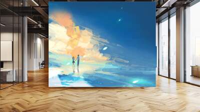 landscape with couple walking 
anime digital art illustration paint background wallpaper
 Wall mural