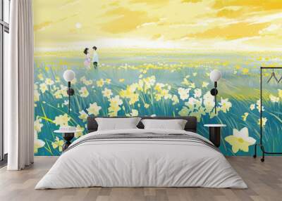 lovers on the meadow with flowers Wall mural