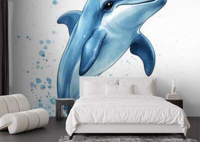 Watercolor illustration of a playful dolphin leaping from the water. Wall mural