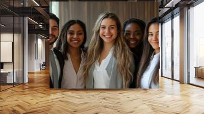 A happy and diverse group of young business professionals posing together for a team photo, Generative AI Wall mural