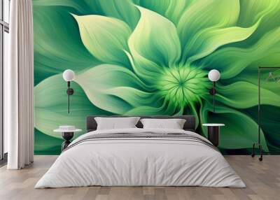 Abstract green flower illustration as panorama background. Generative AI Wall mural