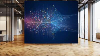 Big data technology and data science illustration. Data flow concept. Querying, analysing, visualizing complex information. Neural network for artificial intelligence. Data mining. Generative AI Wall mural