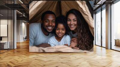 Happy multiethnic family under roof, Generative AI Wall mural