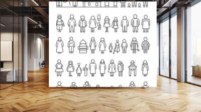 Society people line icons, signs set. Society, people, culture, community, mankind, human, citizens, class, families outline  illustrations, Generative AI Wall mural