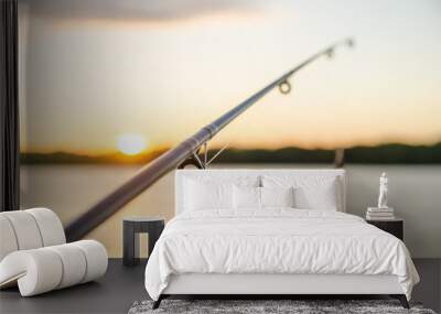 fishing on a lake before sunset Wall mural