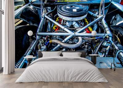 racing car engine and wires under the hood Wall mural