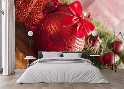 Christmas bauble with red bow Wall mural