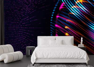 5G digital world internet connecting, neon color light digital global in cyber space with data line transfer link for future connecting technology concept. 3d rendering visual model. Wall mural