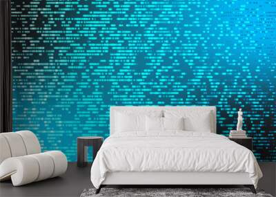 Abstract binary digital coding cyber pixel light background, future system programming and data transfer concept for presentation opening company blue theme Wall mural