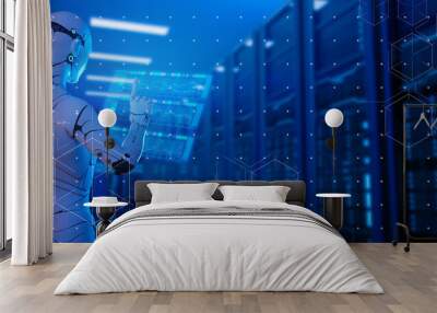 AI robot process automation RPA Document management system DMS for company digital transformation paperless workflow, security cloud digital technology. futuristic 3D robot Wall mural