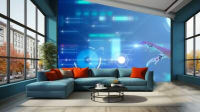 Artificial intelligence technology computer aided manufacturing, future industry machine learning  digital technology, 3D robot metaverse futuristic GUI graphics interface cyber space background. Wall mural