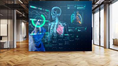 Digital doctor healthcare science medical remote technology concept AI metaverse doctor optimize patient care medicine pharmaceuticals biologics treatment VR examination diagnosis doctor working  Wall mural