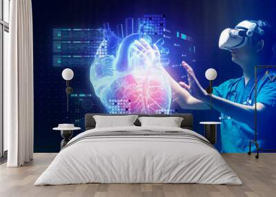 Digital doctor healthcare science medical remote technology concept AI metaverse doctor optimize patient care medicine pharmaceuticals biologics treatment VR examination diagnosis doctor working Wall mural