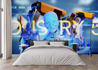 Engineering smart factory programming automated machine AR augmented reality technology futuristic industry 5.0 technology 3D robot and robot arm control future industrial machine learning concept Wall mural