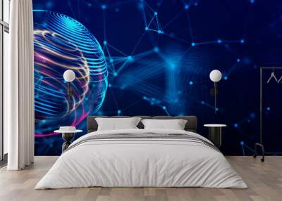 Metaverse digital world cyber space 3D rendering background, neon colorful global world in cyber space, future energy power technology and internet connection concept Wall mural