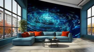 Simulation of galaxy light motion of stars in dark background, future energy and data technology of cyber programming concept in blue theme for presentation abstract background used. Wall mural