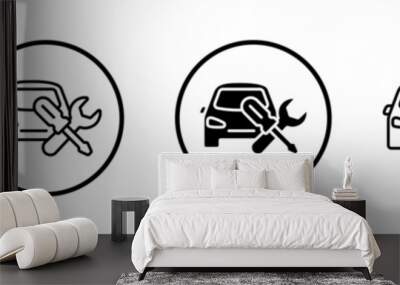 Car mechanic icon set. Car vehicle garage service vector symbol in car repair maintenance workshop sign style. Wall mural