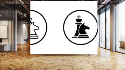 Chess icon set. Knight horse head piece vector symbol and strategic chess piece icon. Wall mural