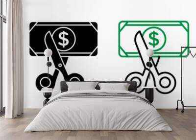 Financial Savings Line Icon. Cost reduction and budget cut icon in black and white color. Wall mural