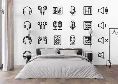 Audio devices icon set with adjustable line weight Wall mural