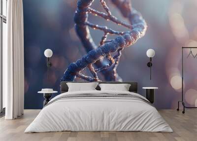 a close-up view of a DNA double helix structure. The twisted ladder shape of the double helix is clearly visible, representing the fundamental aspect of molecular biology Wall mural