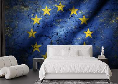 A striking photograph of the European Union flag, with its iconic circle of twelve yellow stars on a blue background. Wall mural