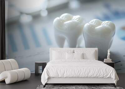 two model teeth placed on top of a graph and chart. This suggests a dental or medical analysis context, likely for educational or illustrative purposes in dentistry Wall mural