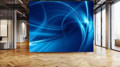 Abstract blue on black background texture. Dynamic curves ands blurs pattern. Detailed fractal graphics. Science and technology concept. Wall mural