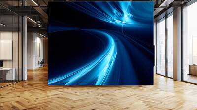 Abstract blue on black background texture. Dynamic curves ands blurs pattern. Detailed fractal graphics. Science and technology concept. Wall mural